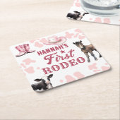 1e Rodeo Verjaardag Roze Papier Onderzetter (Schuin)