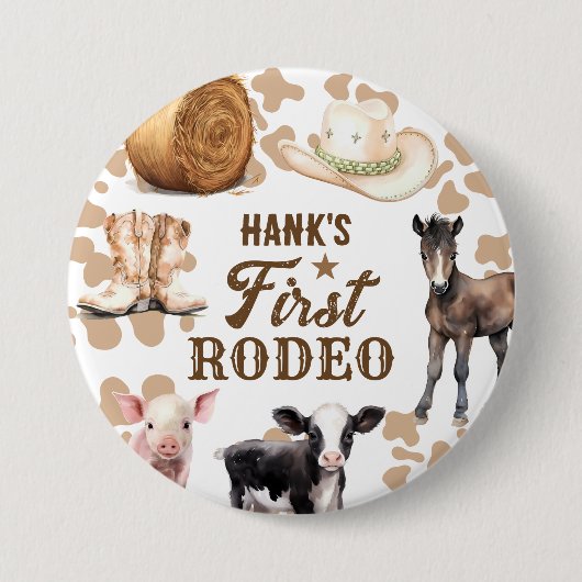 1e Rodeo Verjaardagsjongen Western Ronde Button 7,6 Cm (Voorkant)