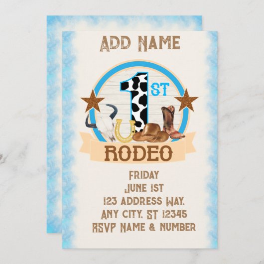 1e Rodeo verjaardagsuitnodiging Kaart (Voorkant / Achterkant)