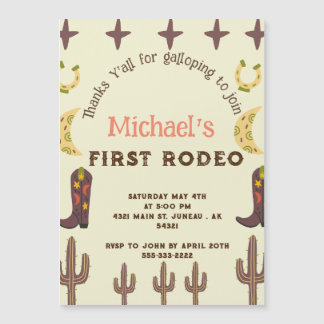 1e Rodeo Westerse Feest Landelijke Verjaardag Magnetische Uitnodiging