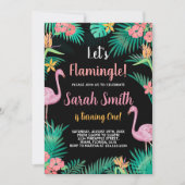 1e roze flamingo verjaardagsuitnodigingen kaart (Voorkant)