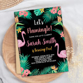 1e roze flamingo verjaardagsuitnodigingen kaart