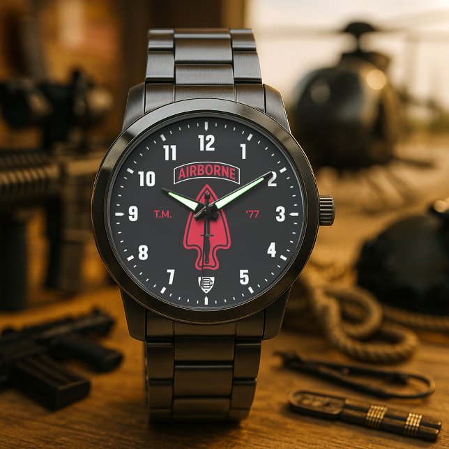 1e SFOD-D "Delta Force" Herdenkingshorloge Horloge (1st SFOD-D "Delta Force" Commemorative Black Personalized Stainless Steel Watch )