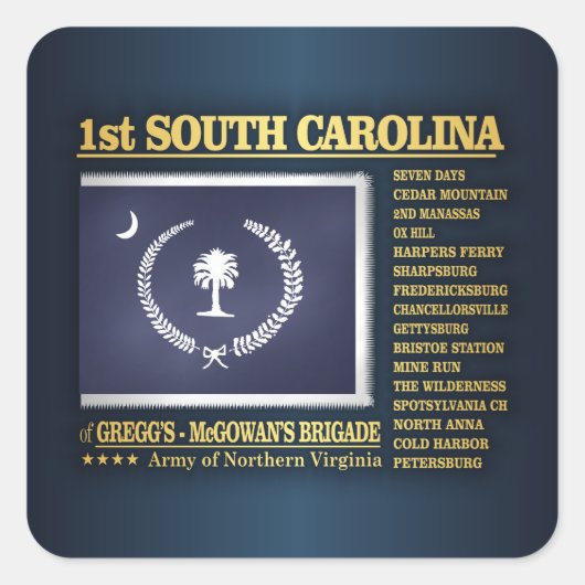 1e South Carolina Infanterie (BA2) Vierkante Sticker (Voorkant)