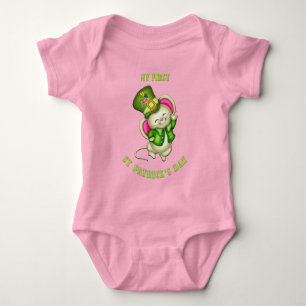 1e St. Patrick's Day Muis Baby Roze Rompertje Romper