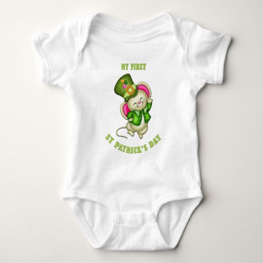 1e St. Patrick's Day Muis Baby Witte Body Romper (Voorkant)