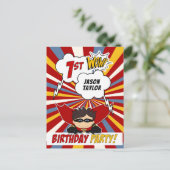 1e stripverhaal superheld gestileerde verjaardagsf uitnodiging briefkaart (Staand voorkant)