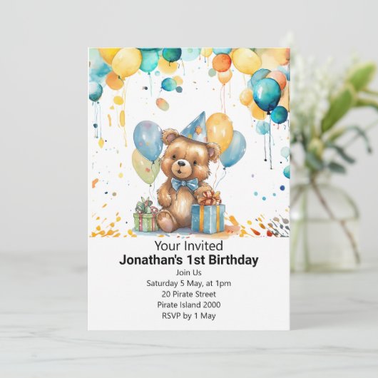 1e teddybeer picknick kaart (Staand voorkant)