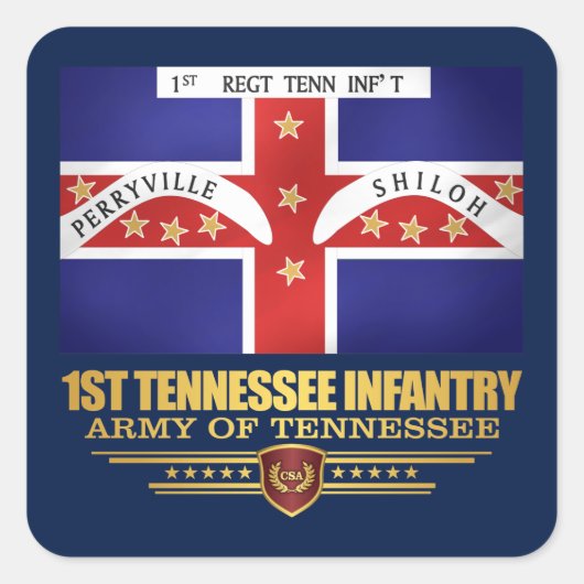 1e Tennessee Infanterie Vierkante Sticker (Voorkant)