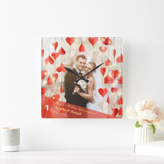 1e trouwdag harten gordijn wandklok (Huis)