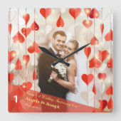 1e trouwdag harten gordijn wandklok (Voorkant)