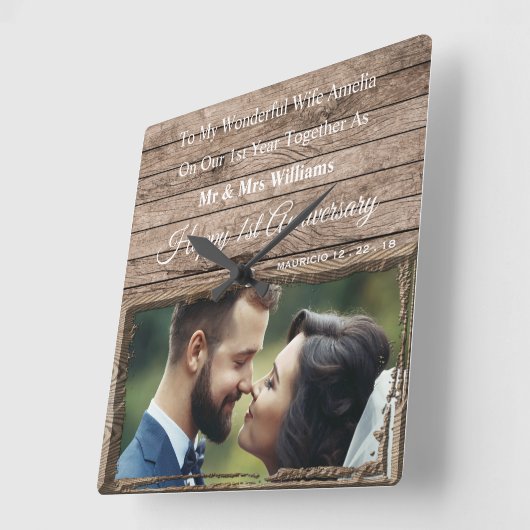 1e trouwdag houten fotolijst klok (Hoek)