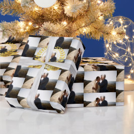 1e trouwdag Huwelijksfoto aanpassen met goud Cadeaupapier