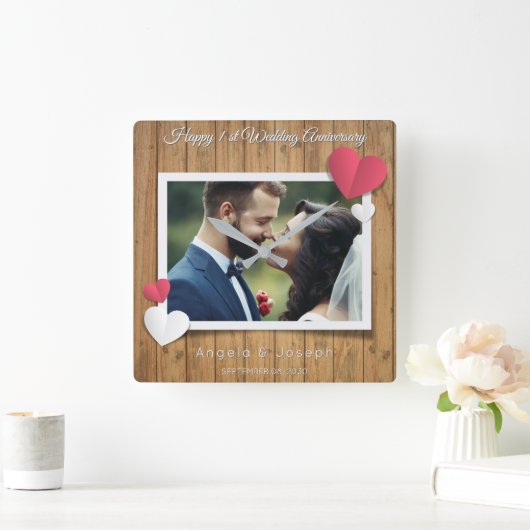 1e trouwdag  – Rustiek hout & harten Vierkante Klok (Huis)