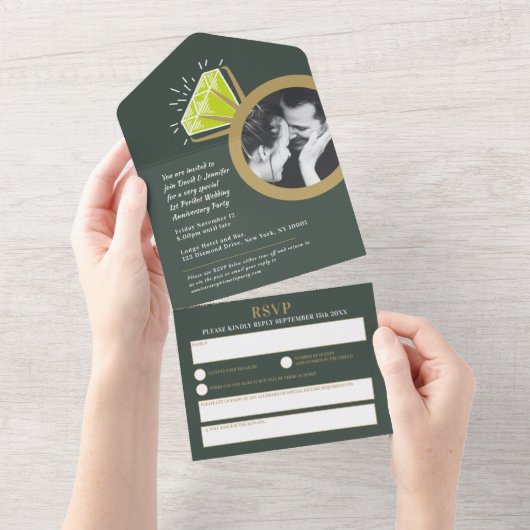 1e trouwfeest ring groene peridot all in one uitnodiging (Afscheurbaar)