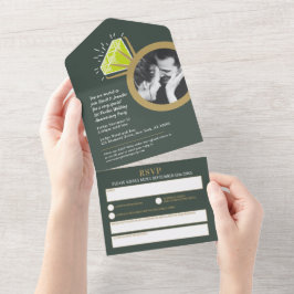 1e trouwfeest ring met groene peridot all in one uitnodiging