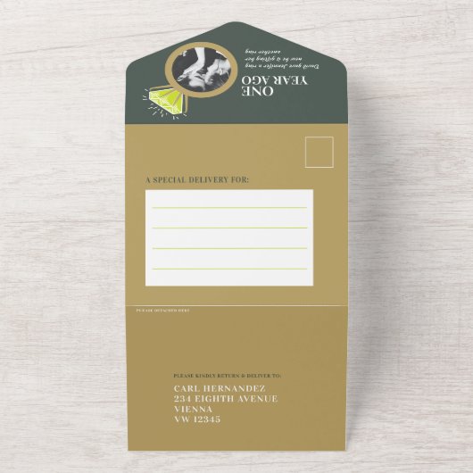 1e trouwfeestje groene peridot ring all in one uitnodiging (Buitenkant)