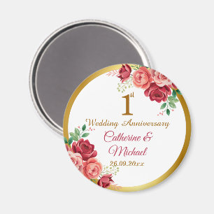 1e trouwjubileum Gouden lijst bloemen Magneet