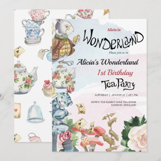 1e uitnodiging op zaterdag | Tea Party (Voorkant / Achterkant)