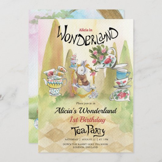 1e uitnodiging op zaterdag | Tea Party (Voorkant / Achterkant)