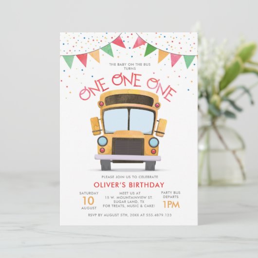 1e uitnodiging van Birthday Bus Party (Staand voorkant)