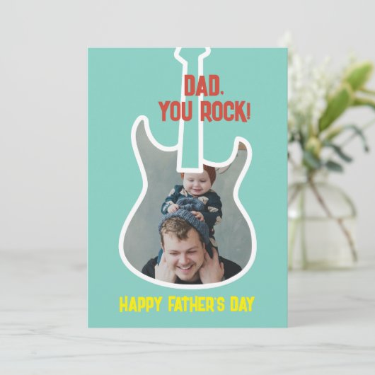 1e Vaderdag pa You Rock Funny Guitar Player Feestdagenkaart (Staand voorkant)