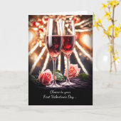 1e Valentijnsdag als verloofd paar champagne Kaart (Gele Bloem)