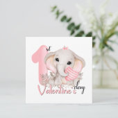 1e Valentijnsdag meisje roze olifant Valentijns Kaart (Staand voorkant)