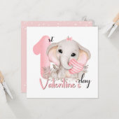 1e Valentijnsdag meisje roze olifant Valentijns Kaart (Voorkant / Achterkant in situ)