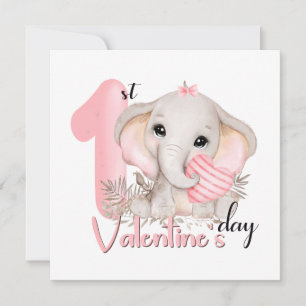 1e Valentijnsdag meisje roze olifant Valentijns Kaart