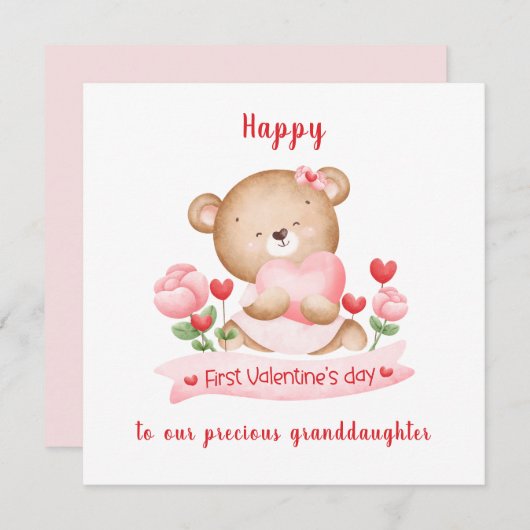 1e Valentijnsdag meisje roze Valentijnsdag Kaart (Voorkant / Achterkant)