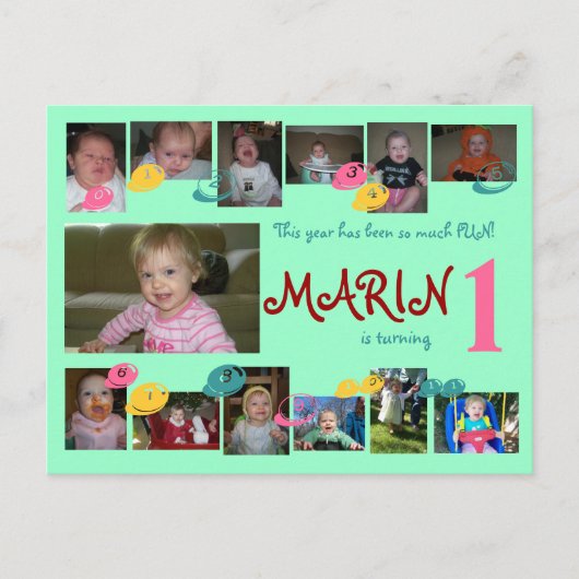 1e verjaardag 12 maanden foto briefkaart (Voorkant)