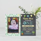 1e Verjaardag 1 Aloha Tropical Photo Party Uitnodi Kaart (Staand voorkant)