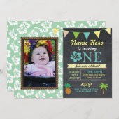 1e Verjaardag 1 Aloha Tropical Photo Party Uitnodi Kaart (Voorkant / Achterkant)