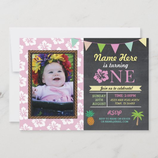 1e verjaardag 1 Aloha tropische fotopartij nodigt  Kaart (Voorkant)
