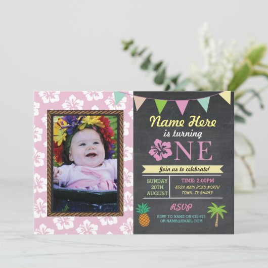1e verjaardag 1 Aloha tropische fotopartij nodigt  Kaart (Staand voorkant)