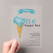 1e verjaardag 1 Happy Boy Blue Ice Cream Acryl Uitnodigingen (Insitu (Draagbaar))