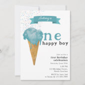 1e verjaardag 1 Happy Boy Blue Ice Cream Kaart (Voorkant)