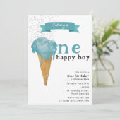 1e verjaardag 1 Happy Boy Blue Ice Cream Kaart (Staand voorkant)