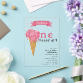 1e verjaardag 1 Happy Girl Pink Ice Cream Acryl Uitnodigingen (Insitu (Huwelijk))