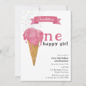 1e verjaardag 1 Happy Girl Pink Ice Cream Kaart (Voorkant)