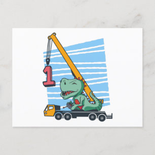 1e verjaardag 1 jaar Mobiele Kraan Dinosaurus Briefkaart