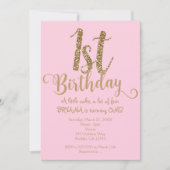 1E VERJAARDAG 1 Roze & Goud Party One Uitnodiginge Kaart (Voorkant)