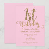 1E VERJAARDAG 1 Roze & Goud Party One Uitnodiginge Kaart (Voorkant / Achterkant)