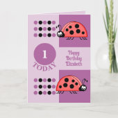 1e verjaardag 1 vandaag de dag de ladybugs paars kaart (Voorkant)