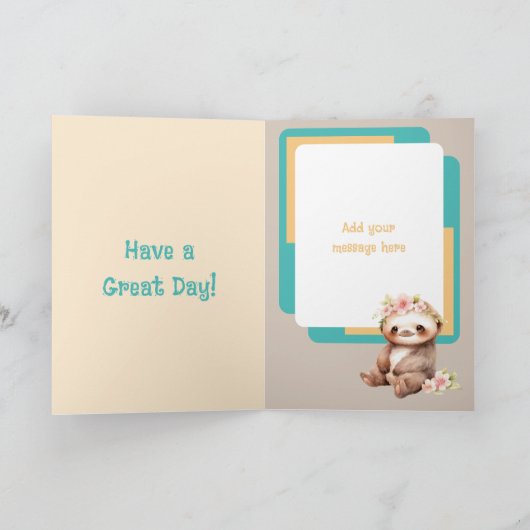 1e verjaardag 1 vandaag naam schattig luiaard brui kaart (Binnen)