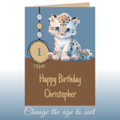 1e verjaardag 1 vandaag naam schattig luipaard bla kaart