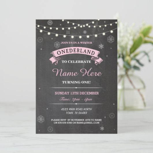 1e Verjaardag 1 Wonderland Onederland Feestuitnodi Kaart (Staand voorkant)