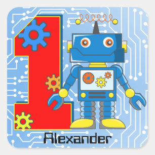 1e verjaardag Aangepast voor robot Vierkante Sticker