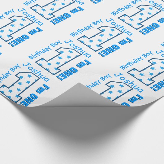 1e verjaardag aangepaste naam blauwe sterren numme cadeaupapier (Hoek)